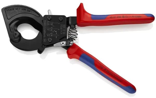 Knipex Kabelschere (Ratschensystem) schwarz lackiert, mit Mehrkomponenten-Griff 250 mm