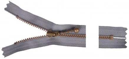 YKK Reißverschluss Antik Messing 15cm 4mm Grau