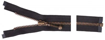 YKK Teilbarer Reißverschluss Antik Messing 50cm 4mm Schwarz