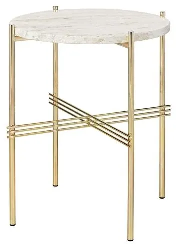 GUBI TS Beistelltisch Rund Ø40 Messing/Weißer Travertin